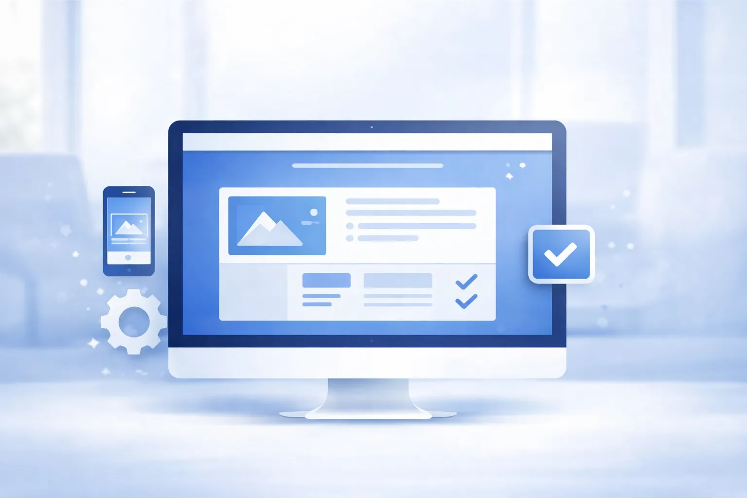 Weboldal készítés illusztráció reszponzív elrendezéssel asztali és mobil nézetben