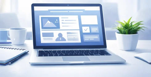 Weboldal készítés illusztráció laptop képernyőn